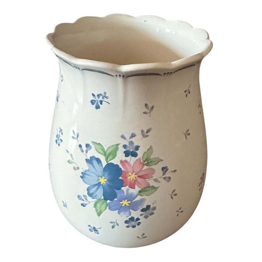Vintage Hand Painted Japan Floral Ceramic Planter Cachepot Scalloped Cottagecore